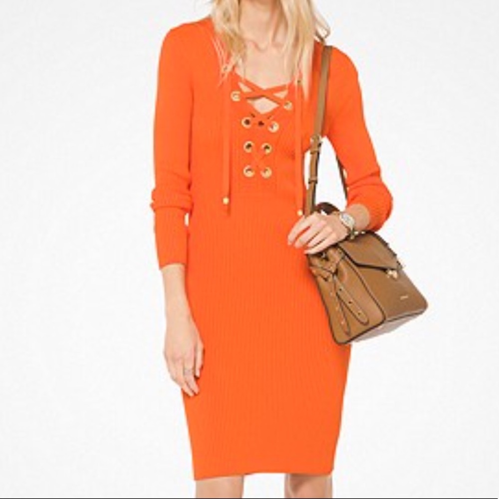 Michael Kors lace-up Ribbed knit dress